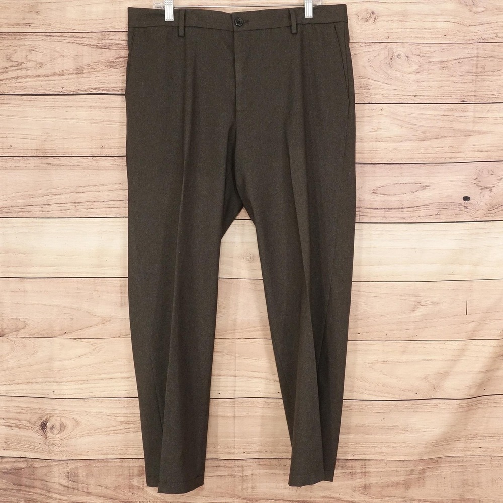 Dockers Dress Pants Mens 36x32 Brown Regular Fit Flat Front Microfiber